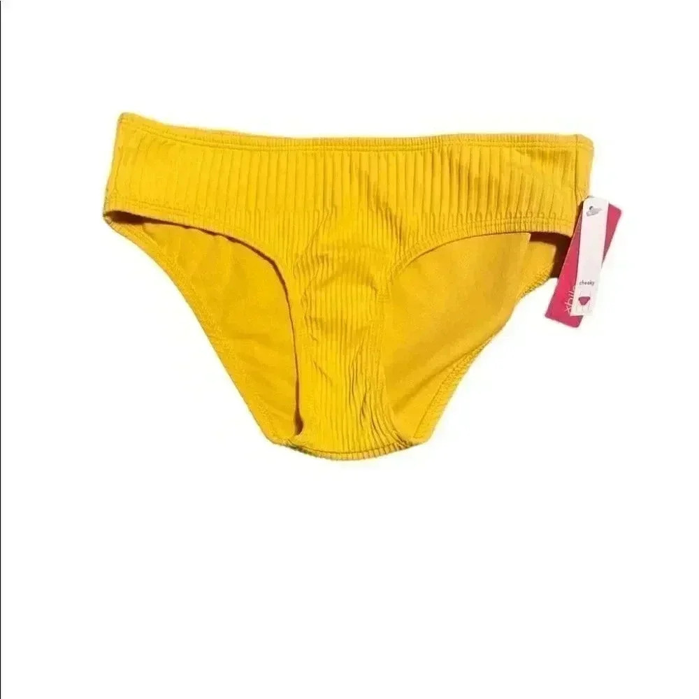 Xhilaration Yellow Ribbed Cheeky Bikini Bottom